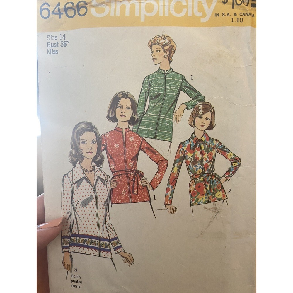 Vintage 1974 Simplicity Sewing Pattern 6466 Size 14 Misses Jacket Shirt Cut